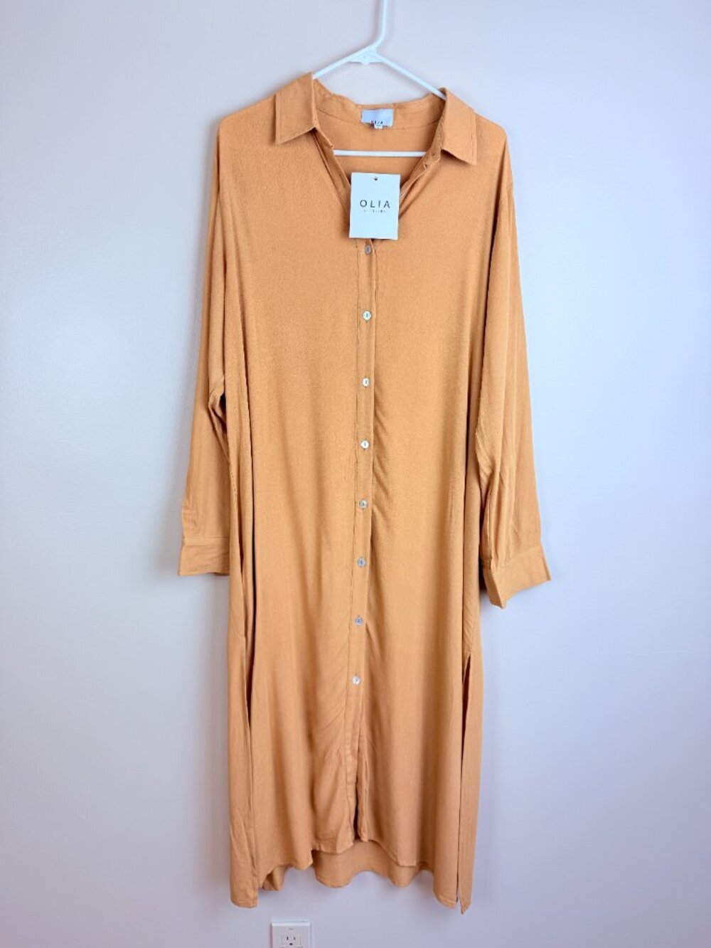 NWT OLIA 100% Cotton Button Front Shirt Maxi Dress Size L